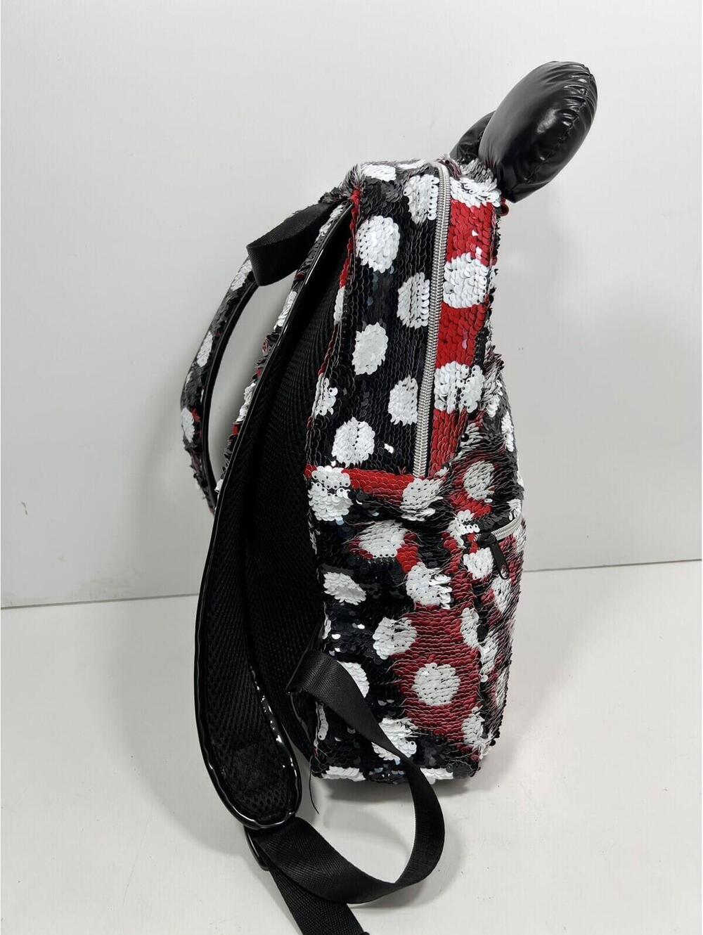 Disney Parks Retired Reversible Sequins Mini Moose Backpack EUC Black Red Ears - Picture 7 of 9